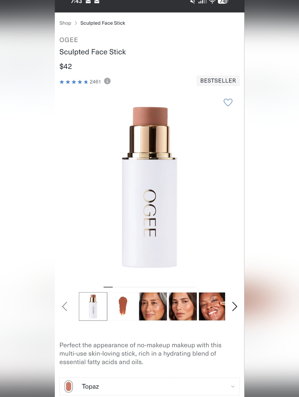 Ogee Sculpted Face Stick — Topaz Nude